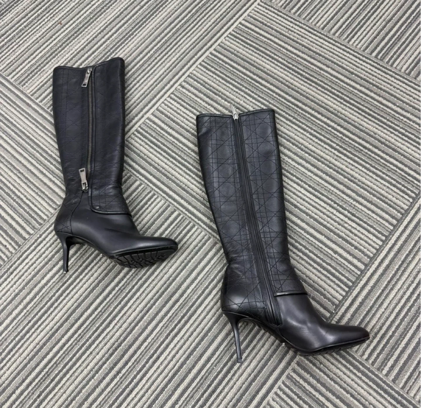 Dior Black Quilted Leather Knee-High Boots