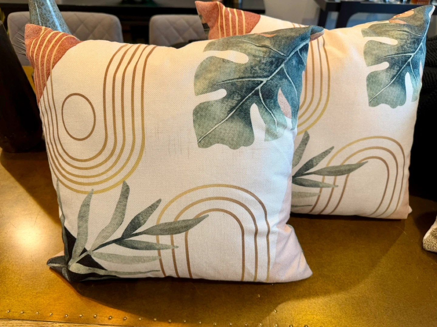 Decorative Throw Pillows Set of 2 - Boho Tropical Leaf Design