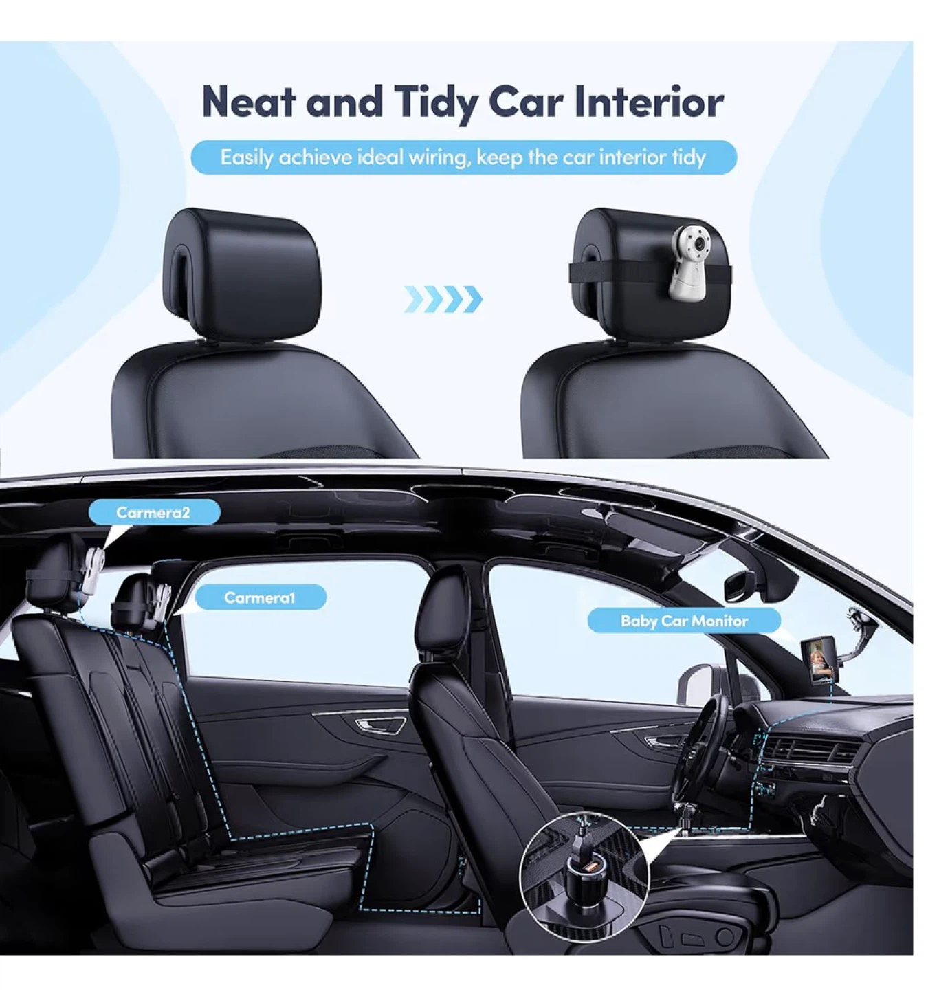 Baby Car Camera Dual Monitor - 7 Inch HD Night Vision 2BC - photo 5