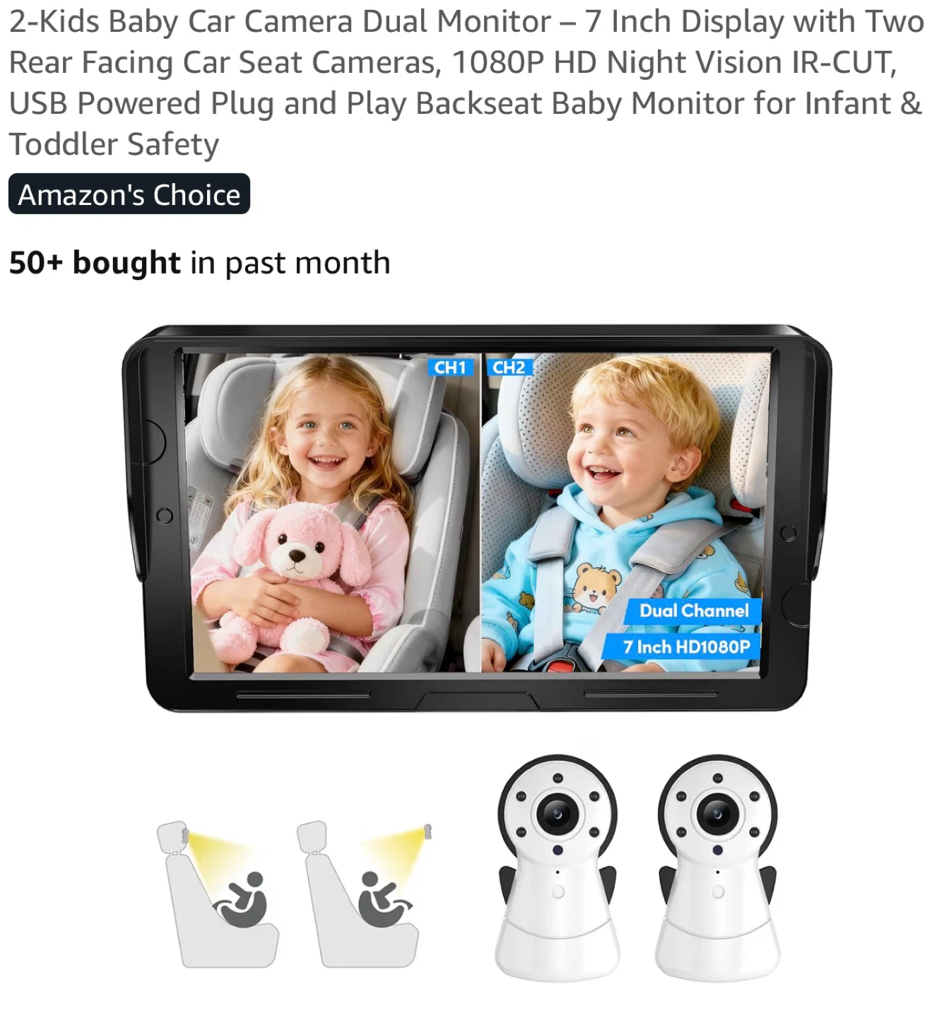 Baby Car Camera Dual Monitor - 7 Inch HD Night Vision 2BC