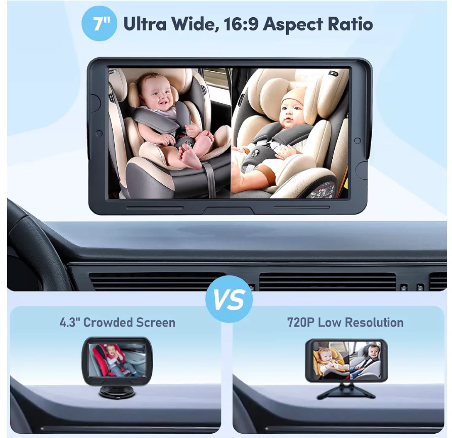 Baby Car Camera Dual Monitor - 7 Inch HD Night Vision 2BC - photo 2