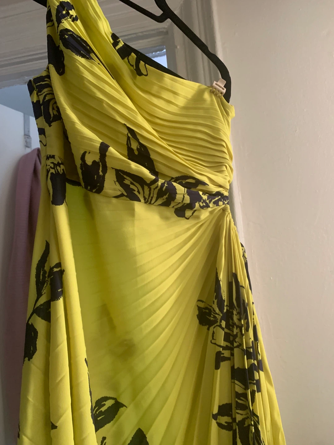 Nicole Miller Yellow Floral One Shoulder Dress US 10