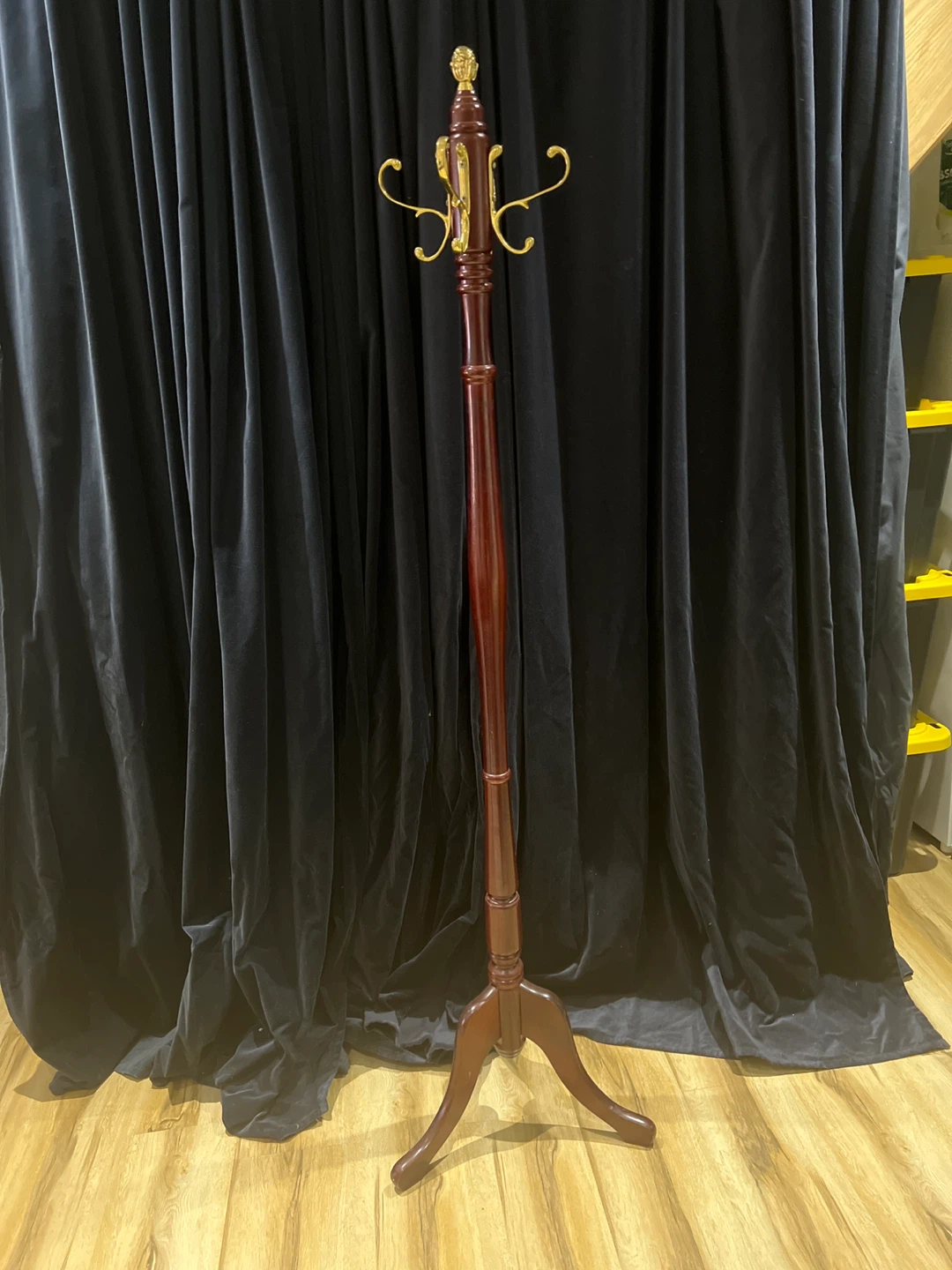 Wooden Coat Rack with Brass Hooks