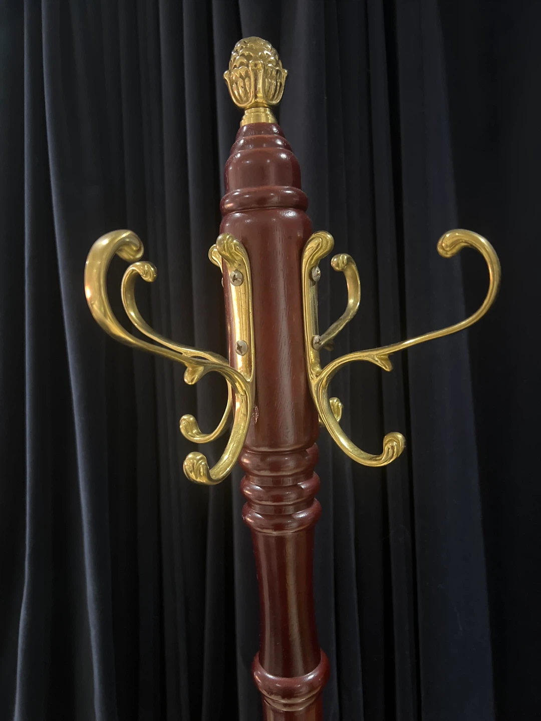 Wooden Coat Rack with Brass Hooks - photo 2
