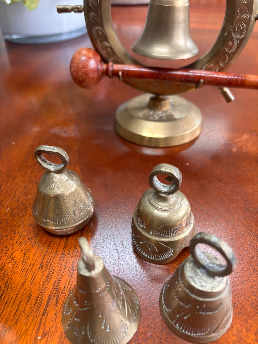 Vintage brass bells and brass vases
