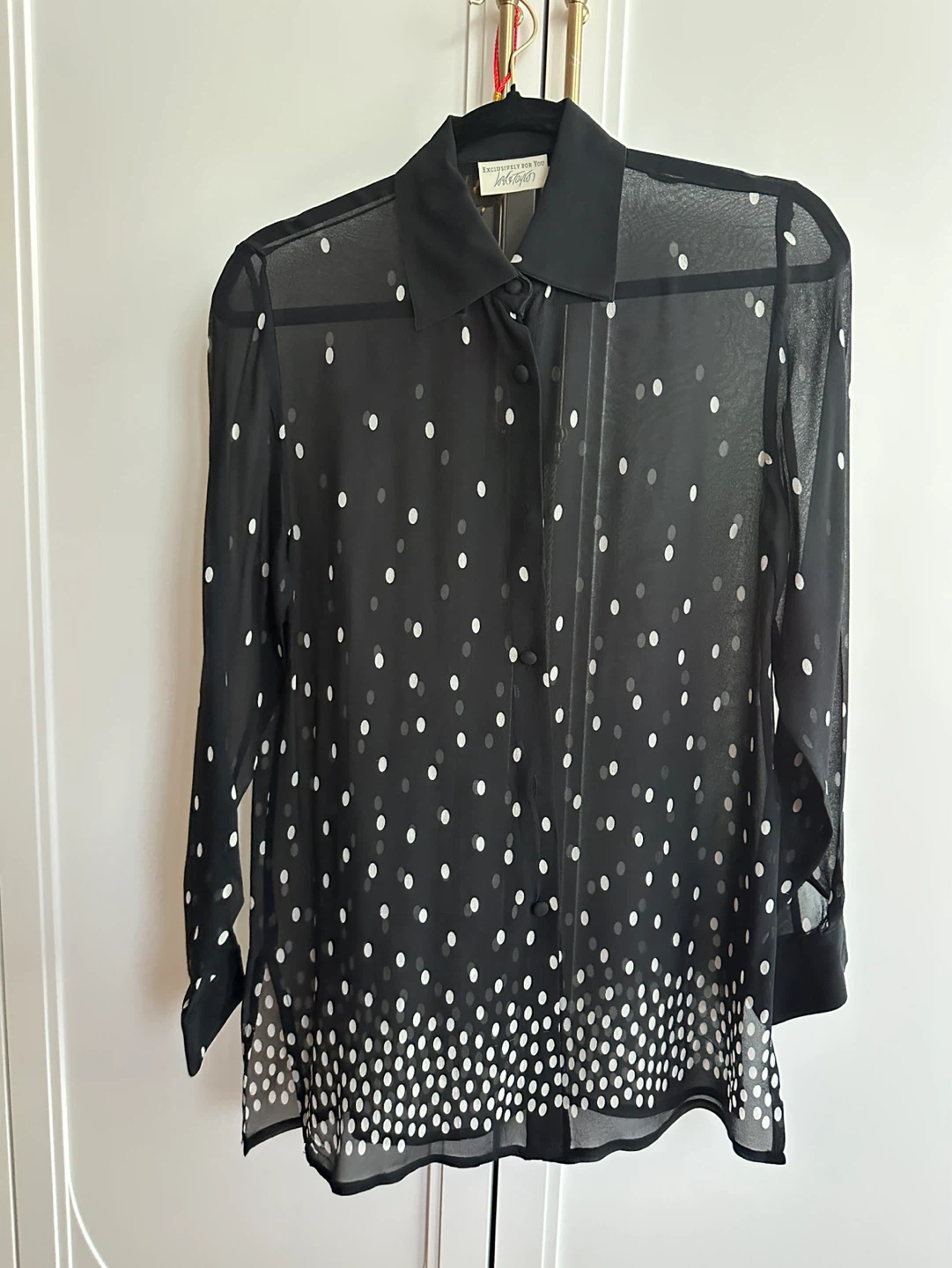 Vintage Lord&Taylor Black Polka Dot Sheer Blouse Size 4