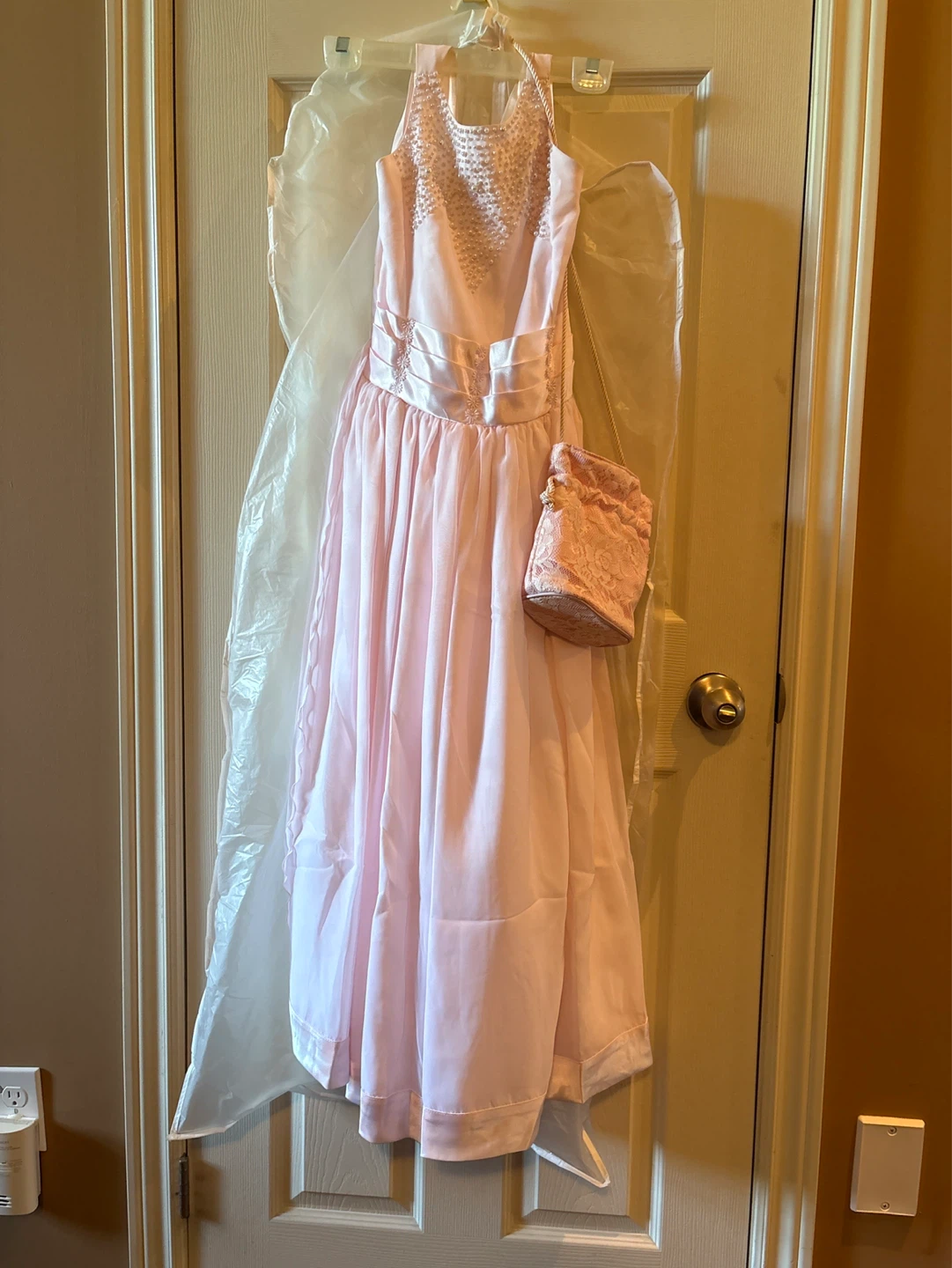 Pink Beaded Girls Formal Dress with Matching Purse