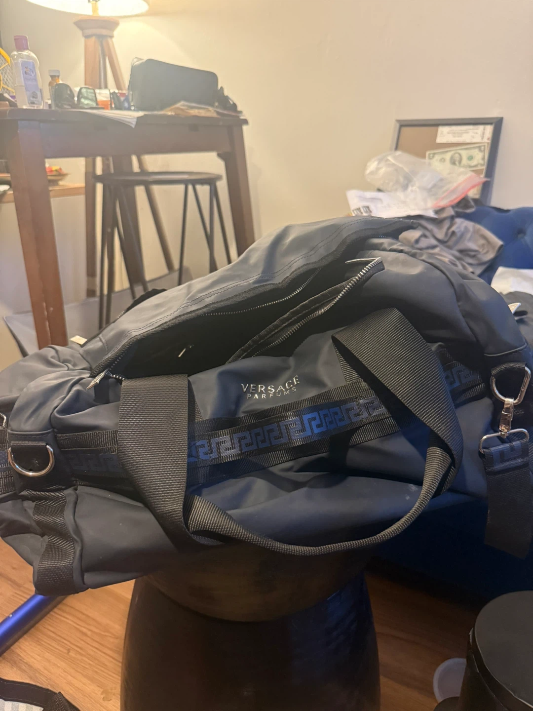 Versace Parfums Navy Blue Duffle Bag
