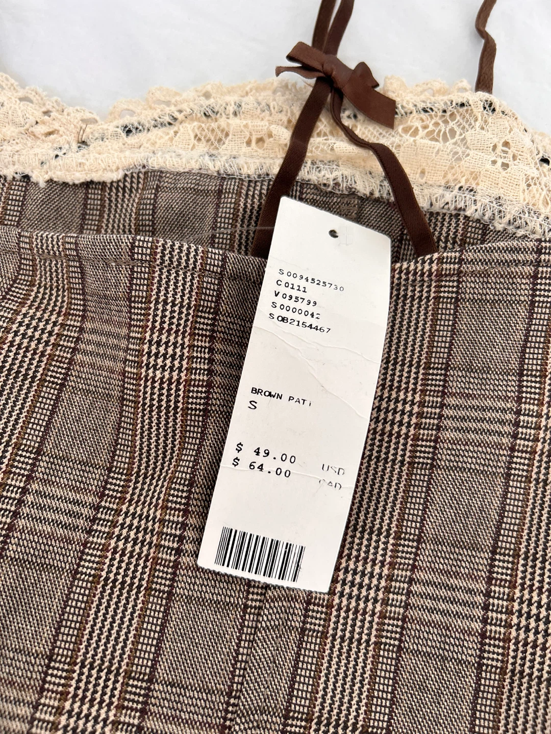 Urban Outfitters Plaid Lace Trim Camisole Top - photo 3
