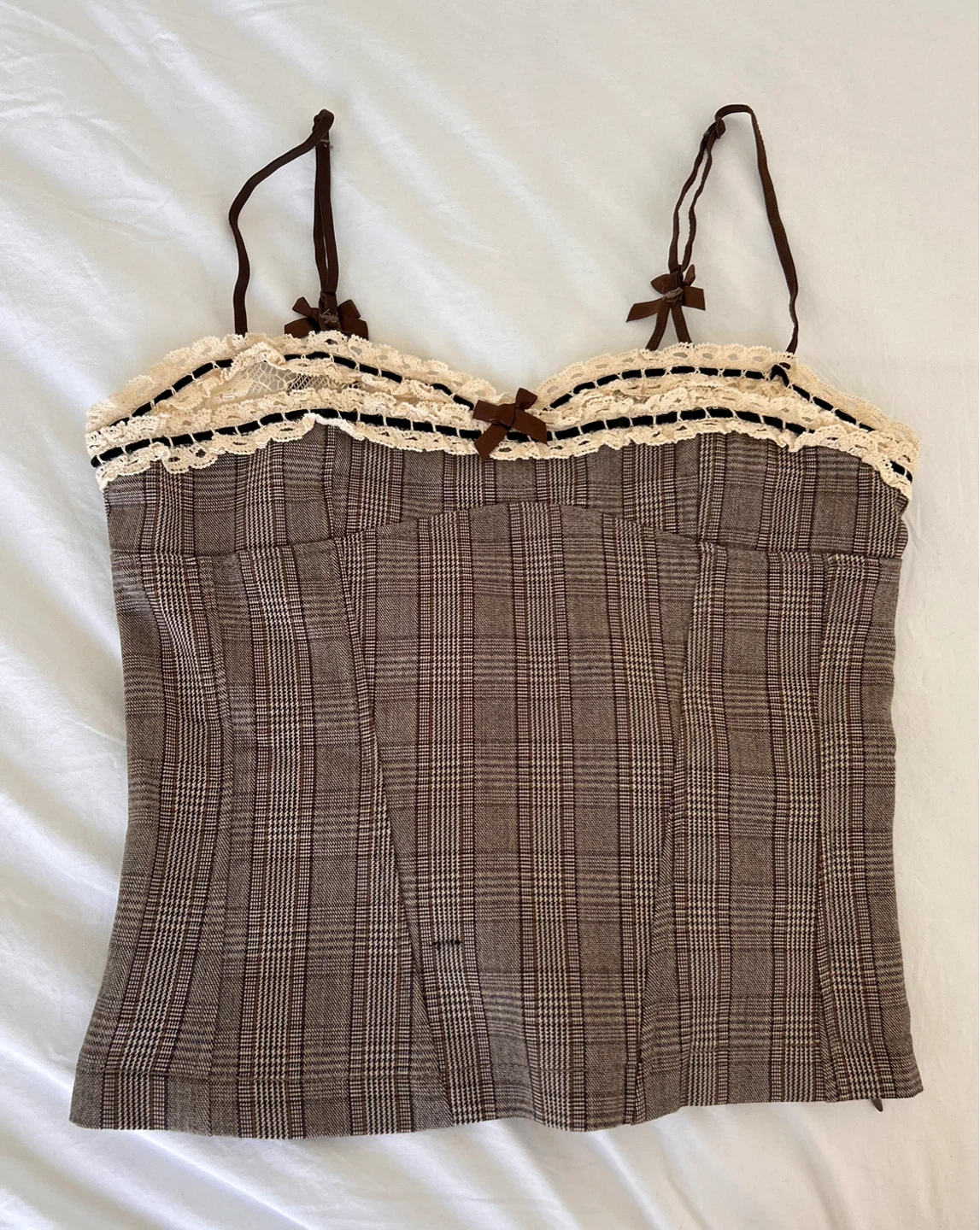 Urban Outfitters Plaid Lace Trim Camisole Top