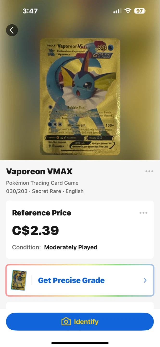 Pokémon Vaporeon VMAX Trading Card