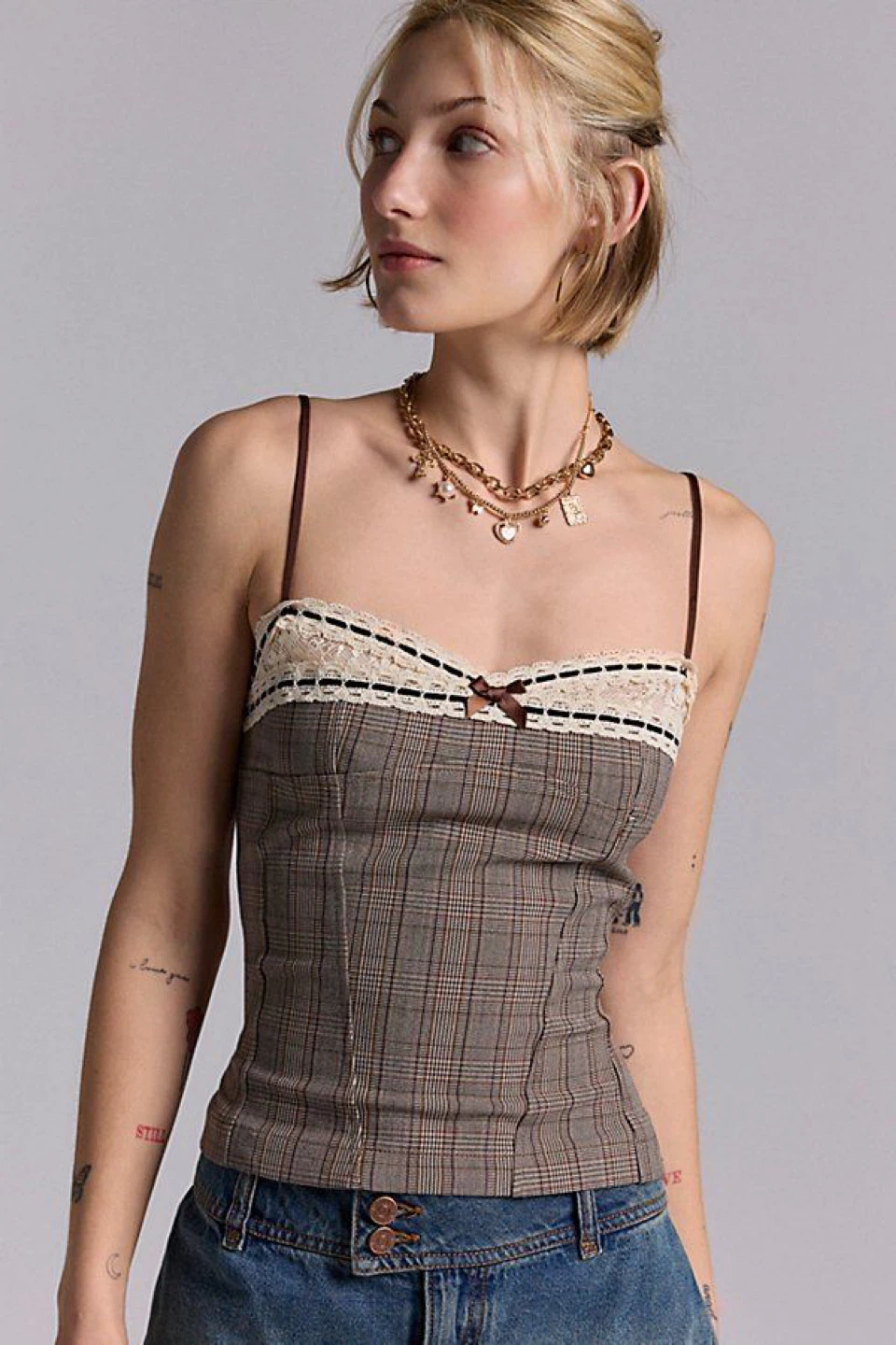Urban Outfitters Plaid Lace Trim Camisole Top - photo 5