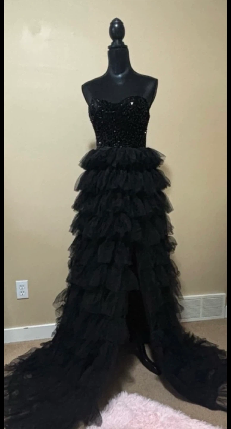 Black Strapless Sequin Tulle Gown