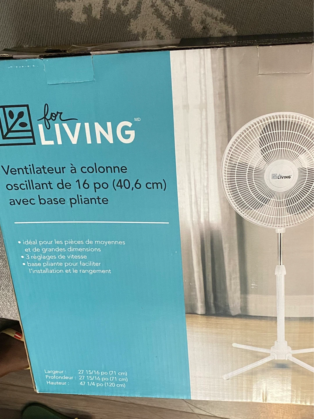 For Living 16" Oscillating Column Fan with Folding Base