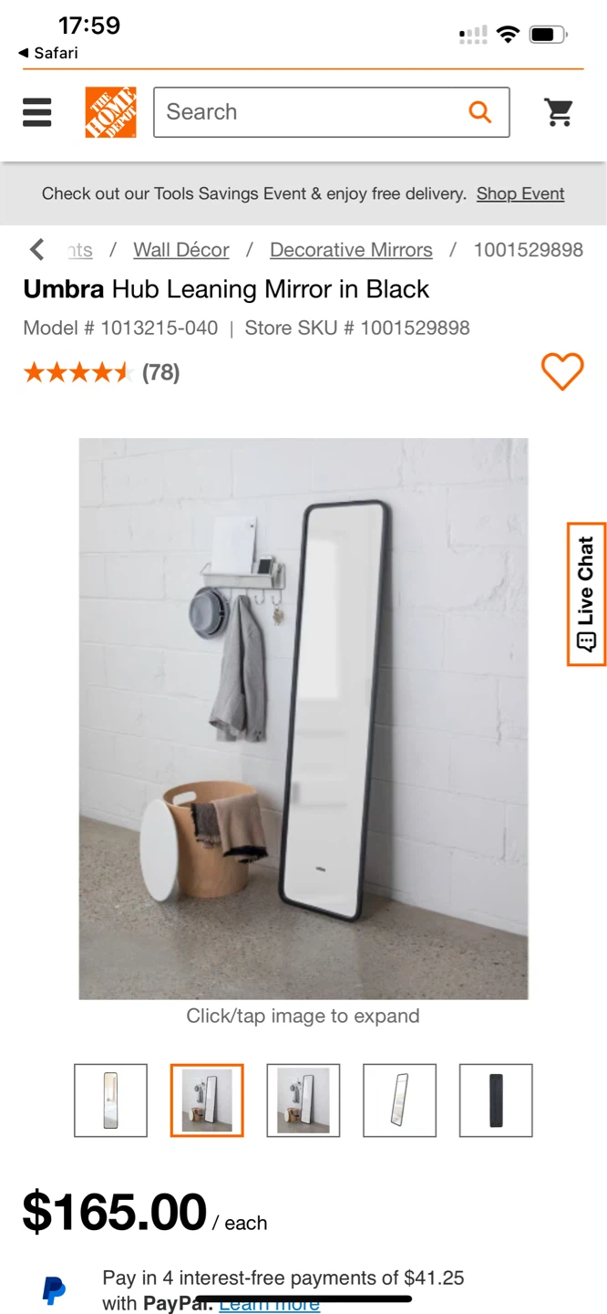 Umbra Hub Leaning Mirror in Black