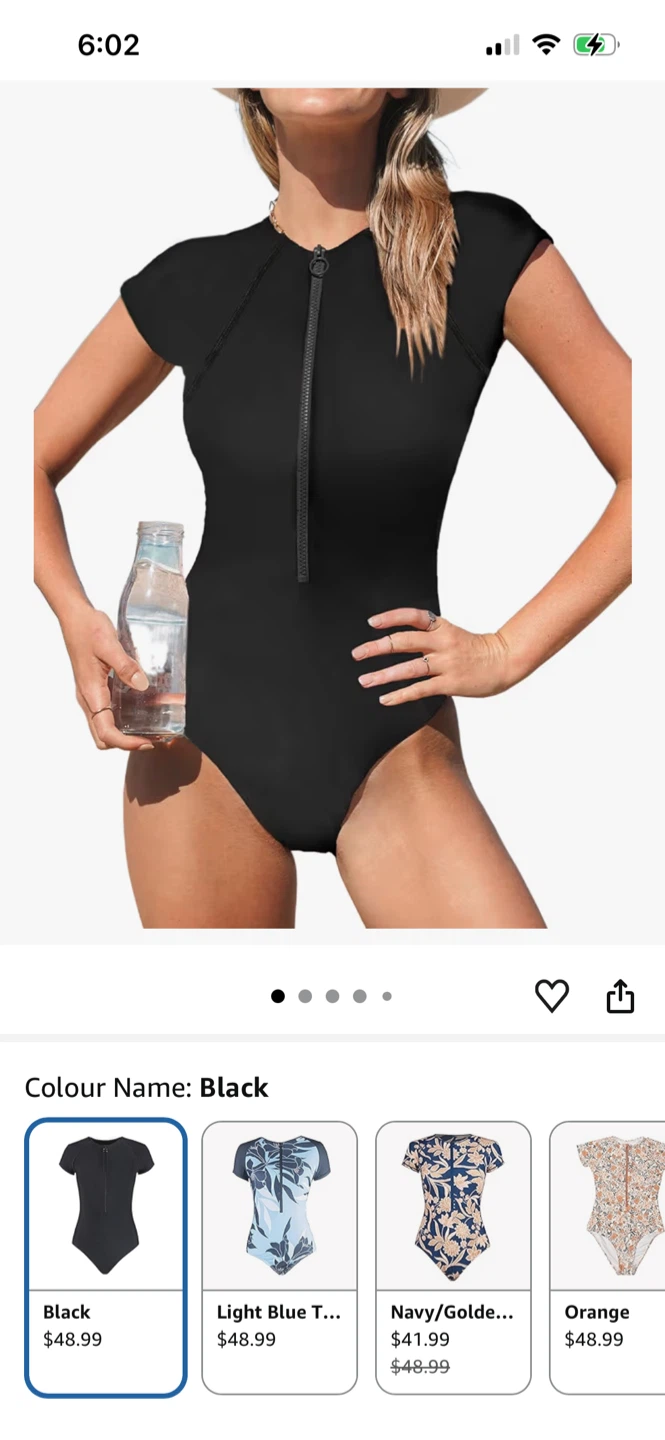 CUPSHE Black Short Sleeve Zip Up One Piece Swimsuit size Large