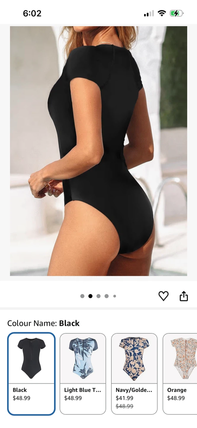 CUPSHE Black Short Sleeve Zip Up One Piece Swimsuit size Large - photo 3