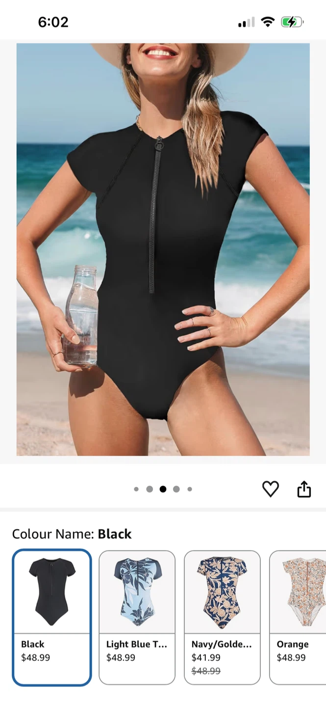 CUPSHE Black Short Sleeve Zip Up One Piece Swimsuit size Large - photo 2