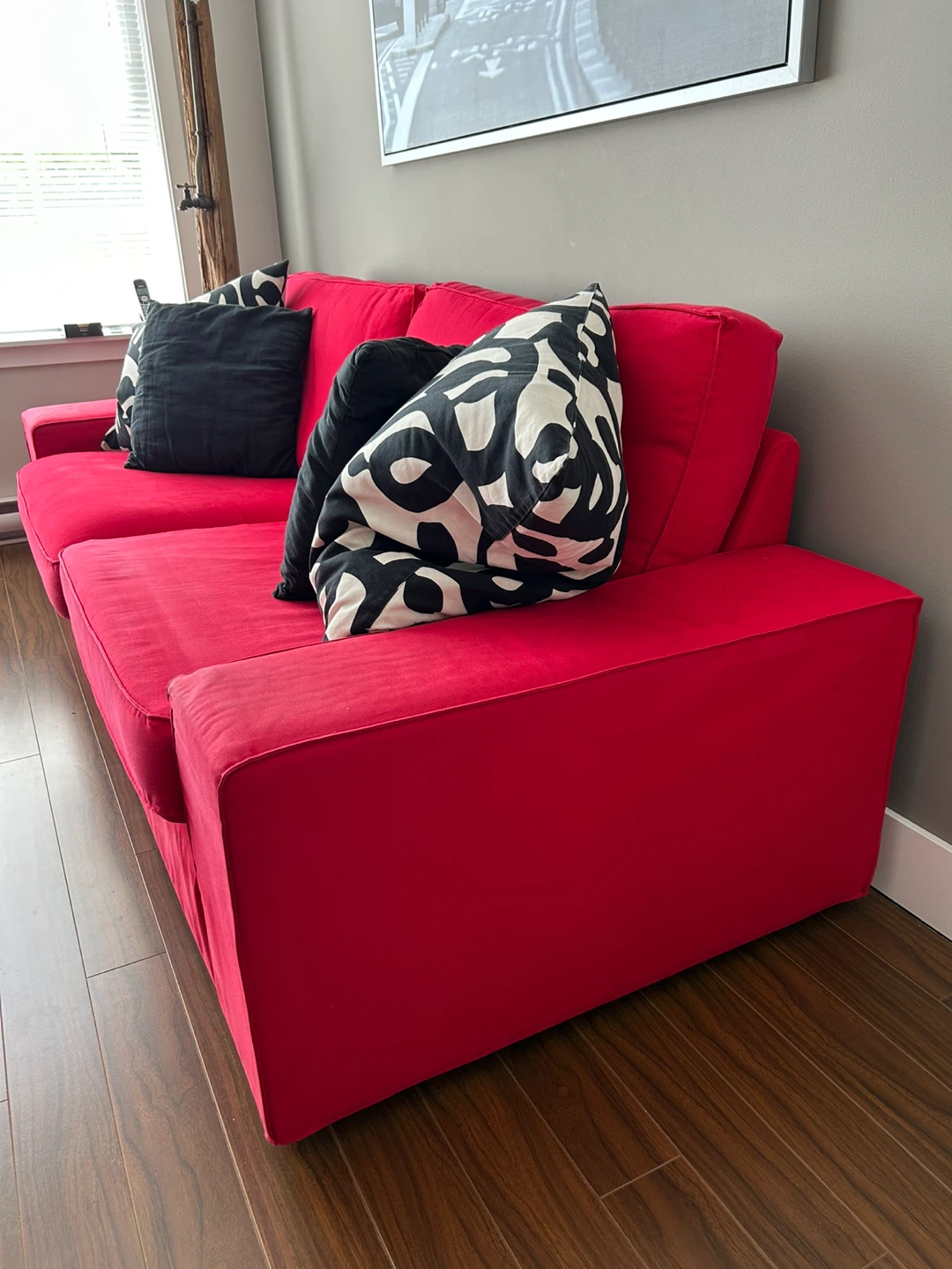Red IKEA KIVIK Sofa with 4 Decorative Pillows - photo 3