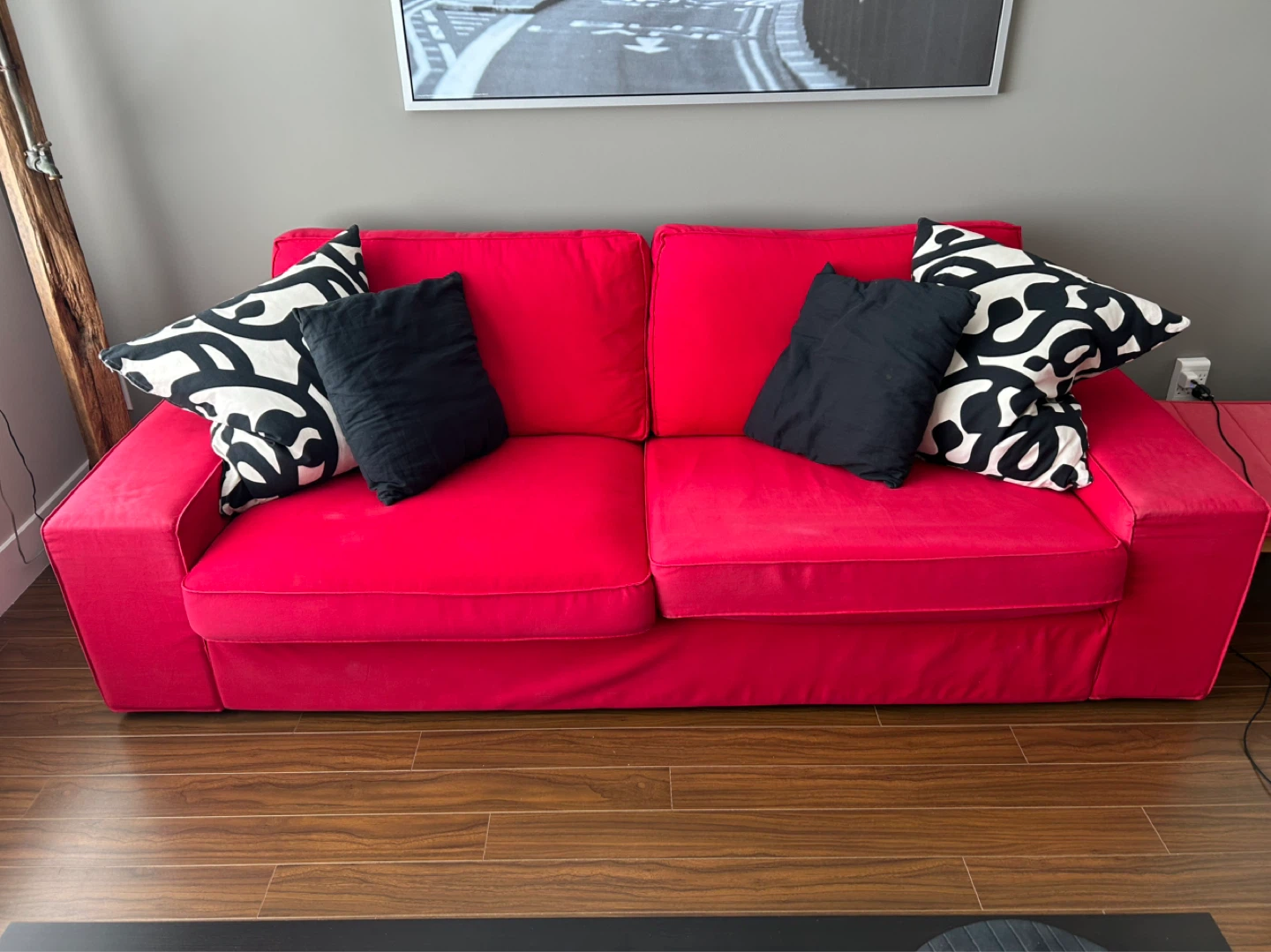 Red IKEA KIVIK Sofa with 4 Decorative Pillows - photo 2