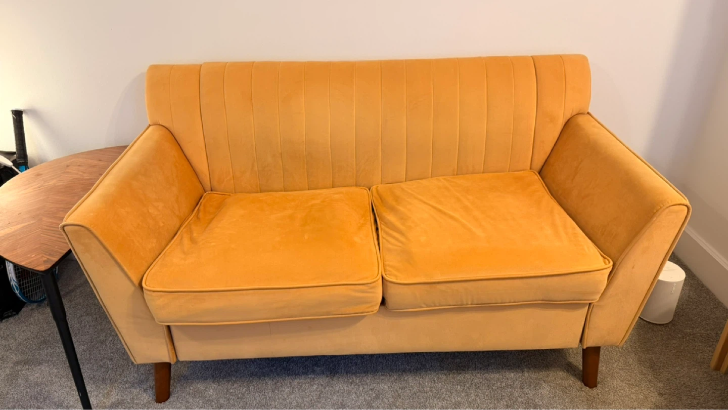 Yellow Velvet 2-Seater Sofa
