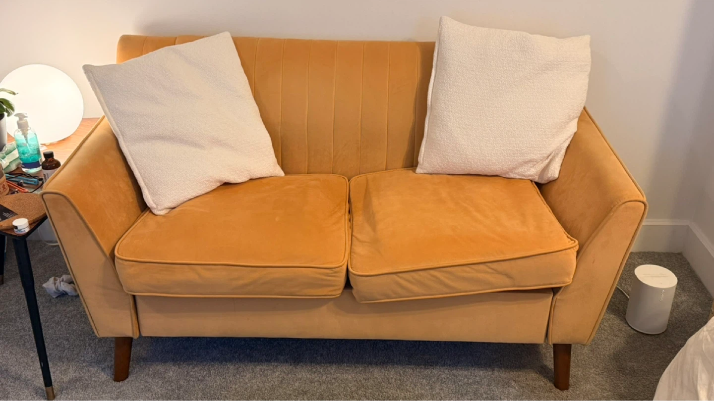 Yellow Velvet 2-Seater Sofa - photo 3