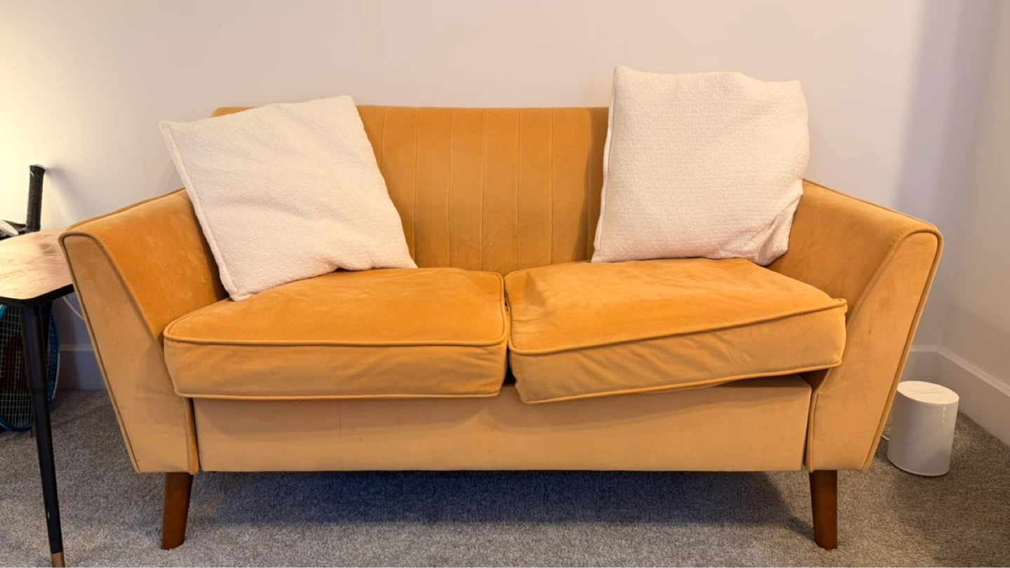 Yellow Velvet 2-Seater Sofa - photo 2