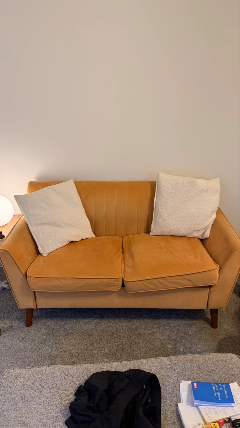 Yellow Velvet 2-Seater Sofa - photo 4