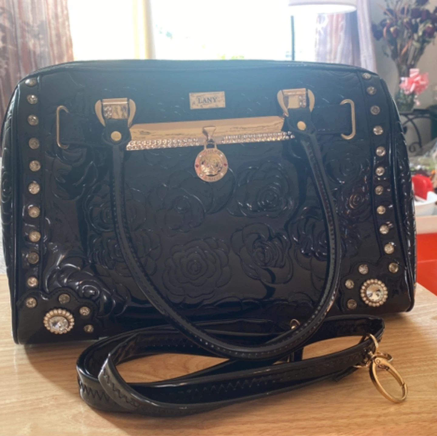 Black Purse, Faux Diamond Detail