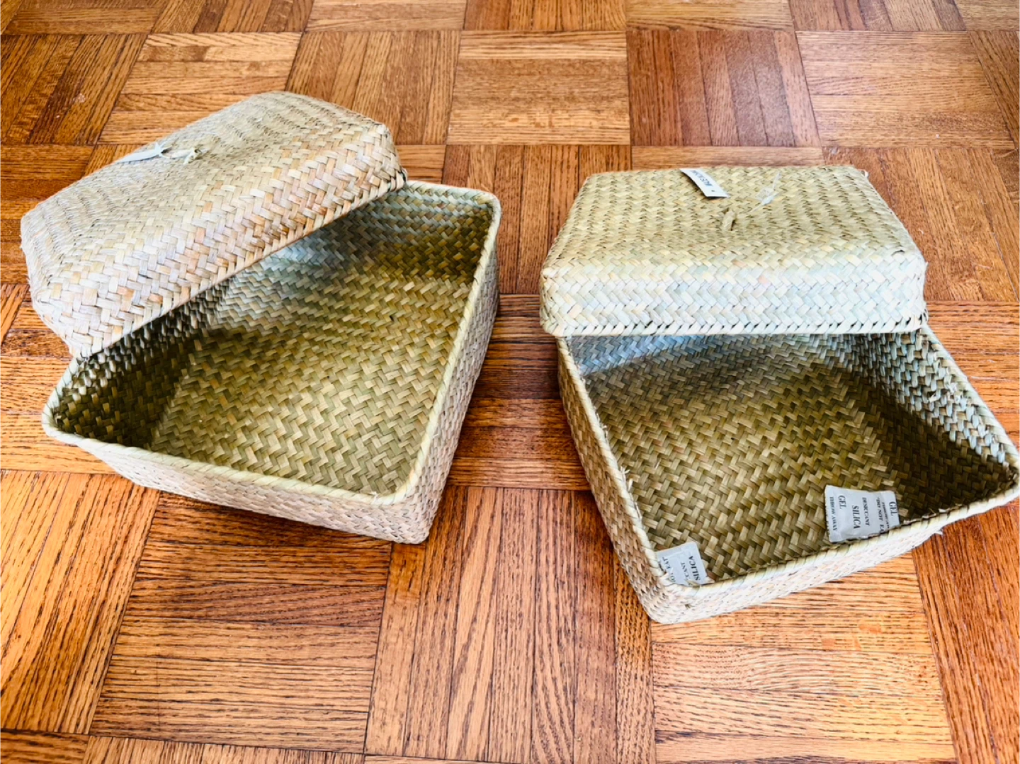 Set of 2 Woven Storage Baskets with Lids - Brand New