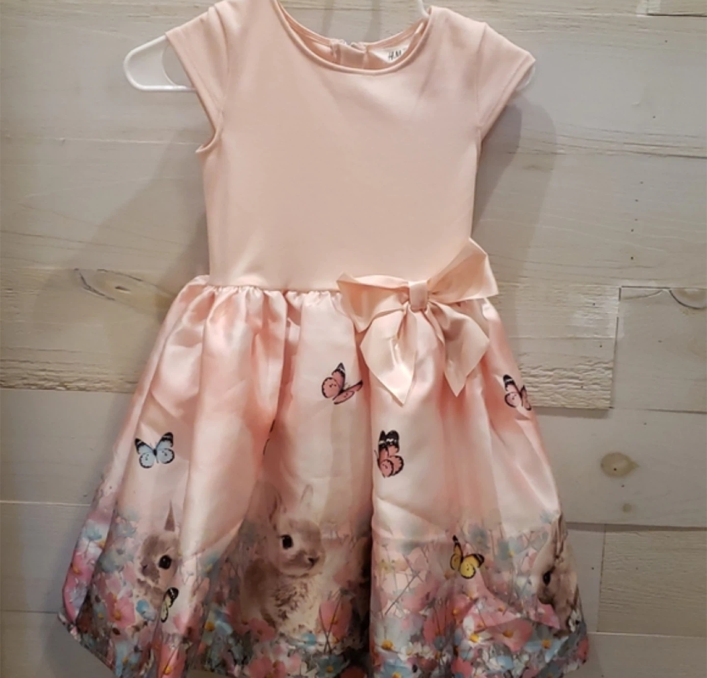 4-6T Girls Pink Butterfly and Bunny Dress