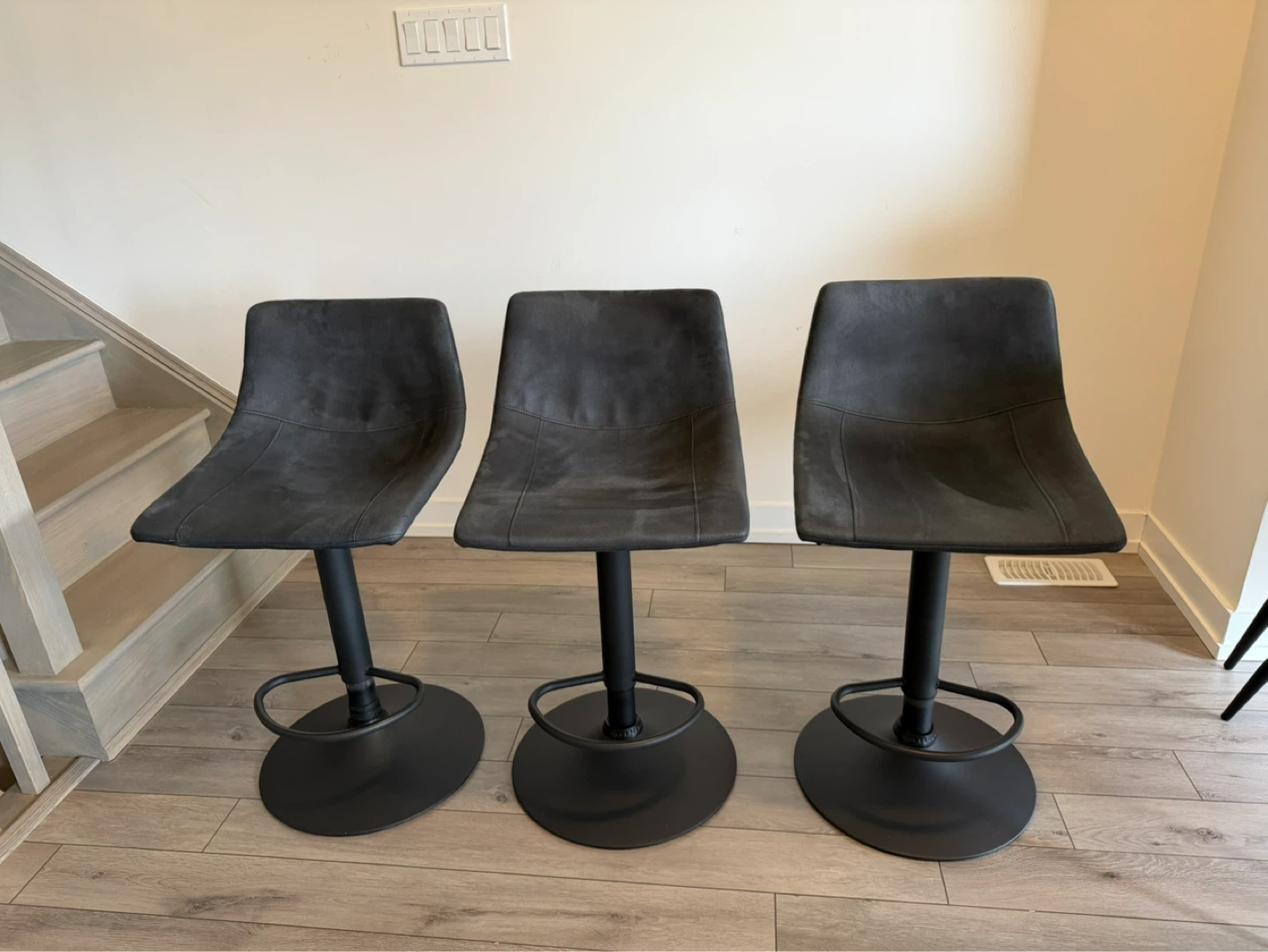 Set of 3 Black Adjustable Bar Stools
