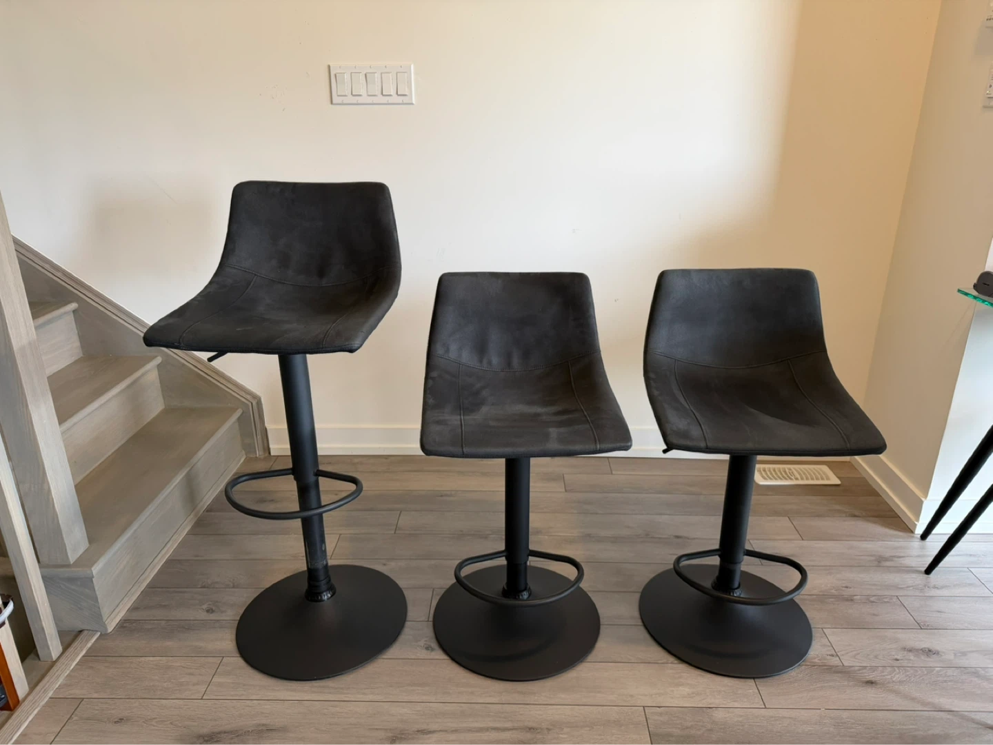 Set of 3 Black Adjustable Bar Stools - photo 2