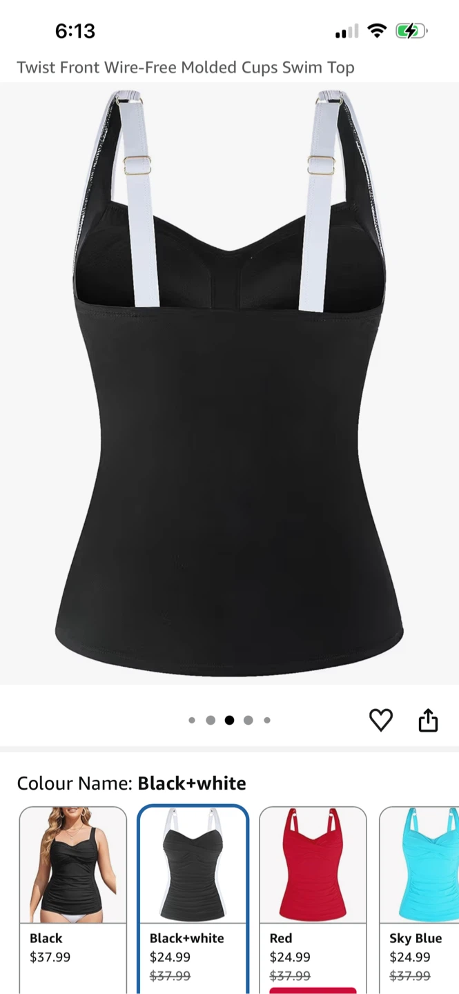 Twist Front Wire-Free Molded Cups Swim Top - Black+white - photo 2