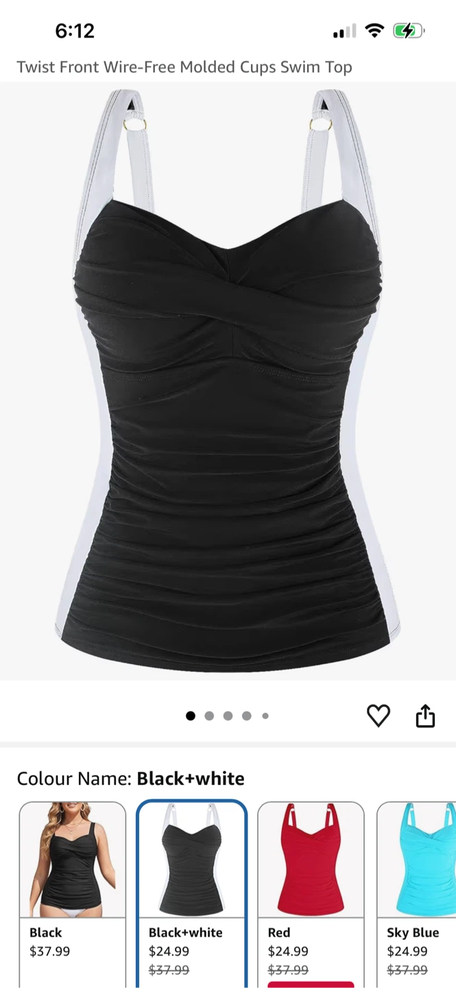 Twist Front Wire-Free Molded Cups Swim Top - Black+white