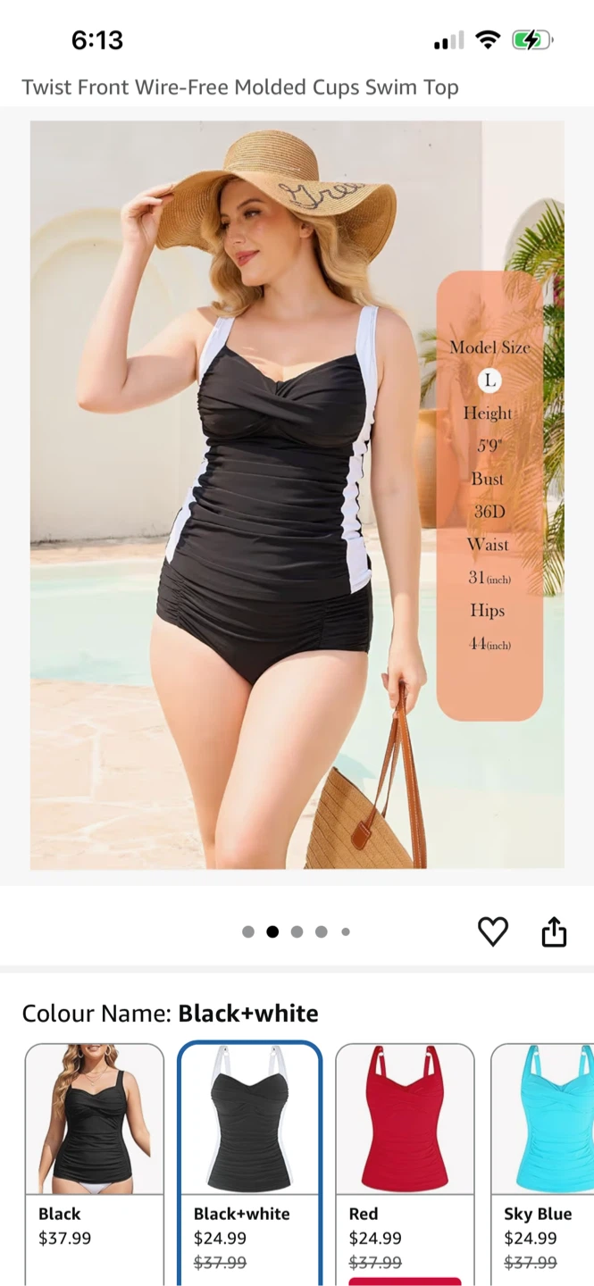 Twist Front Wire-Free Molded Cups Swim Top - Black+white - photo 4