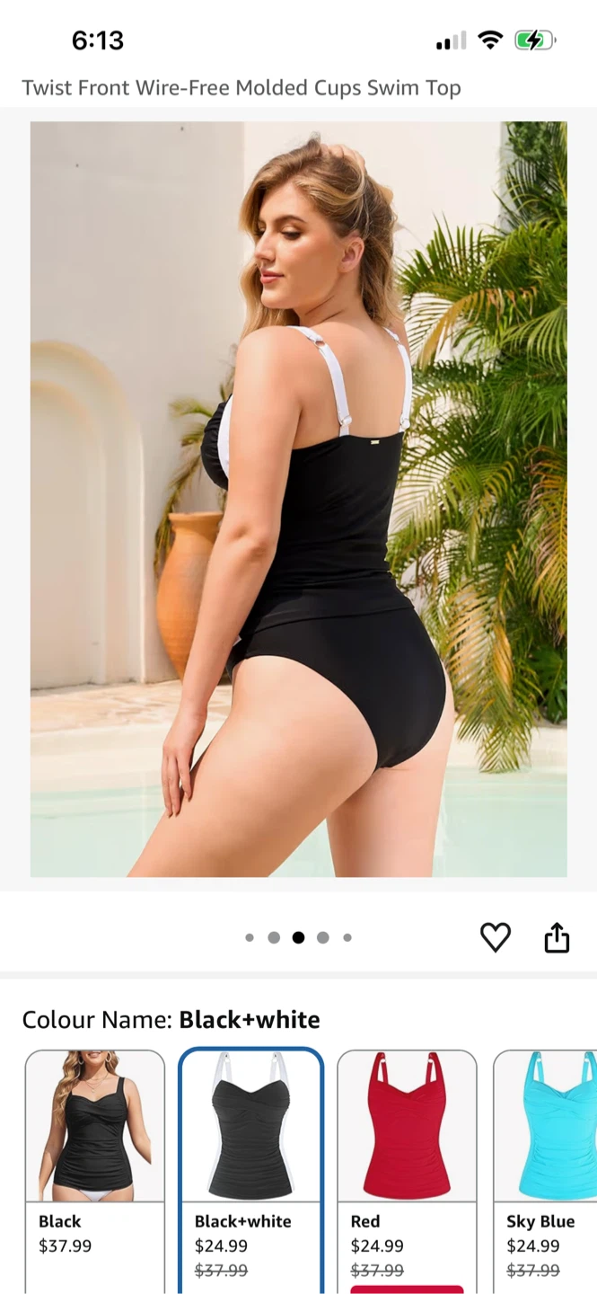 Twist Front Wire-Free Molded Cups Swim Top - Black+white - photo 5