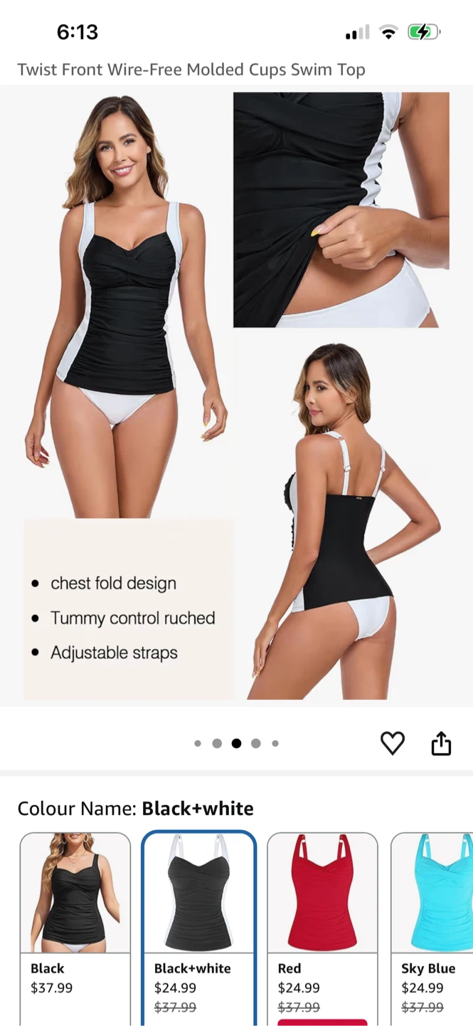 Twist Front Wire-Free Molded Cups Swim Top - Black+white - photo 3