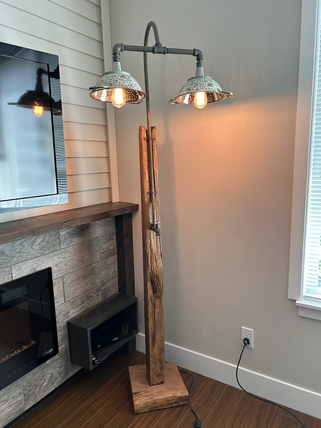 Unique Industrial Pipe and Colander Floor Lamp
