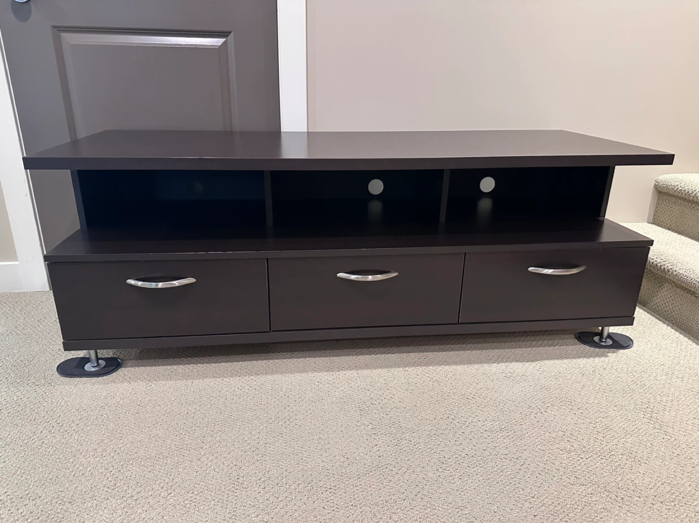Dark Brown Media Console with 3 Drawers