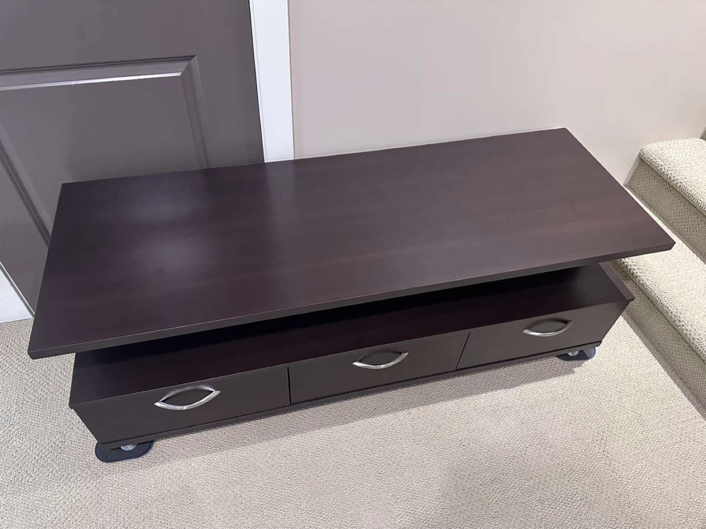 Dark Brown Media Console with 3 Drawers - photo 3