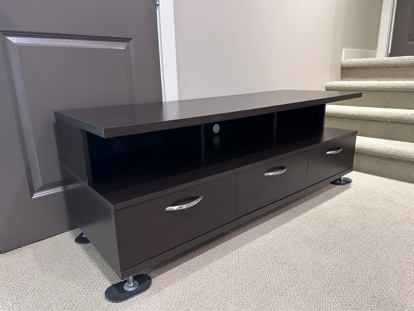 Dark Brown Media Console with 3 Drawers - photo 2