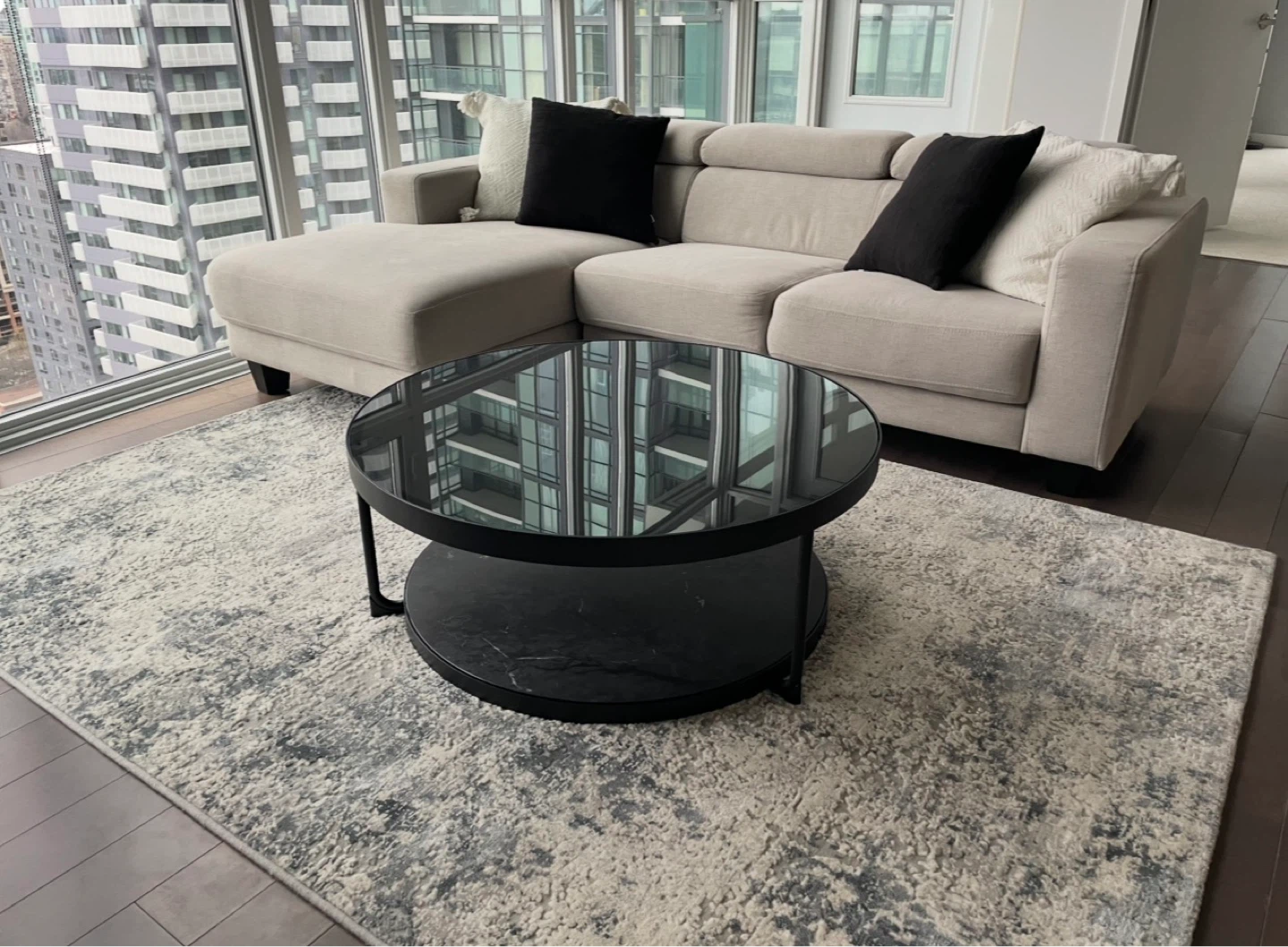 Round Coffee Table with Black Glass Top - photo 3