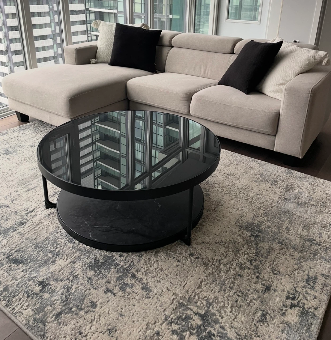 Round Coffee Table with Black Glass Top - photo 2
