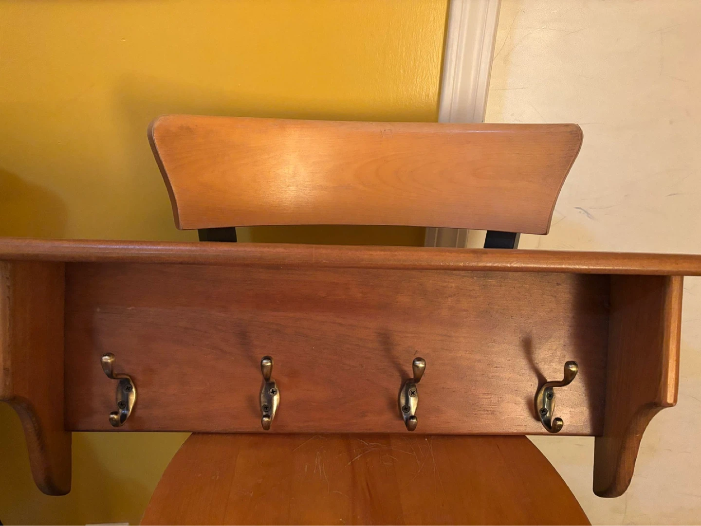 Wooden Shelf with 4 Hooks