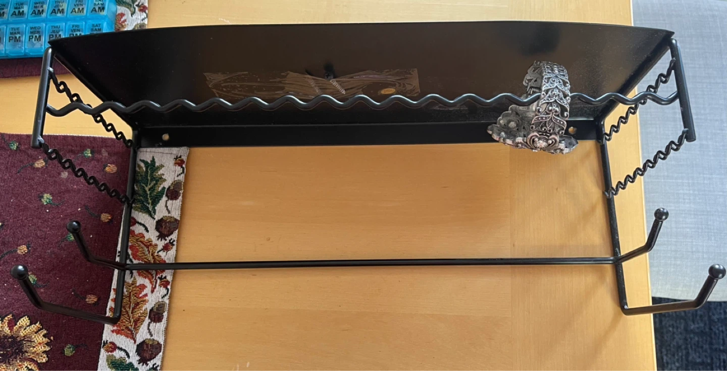 Black Metal Wall Shelf with Hooks - photo 3