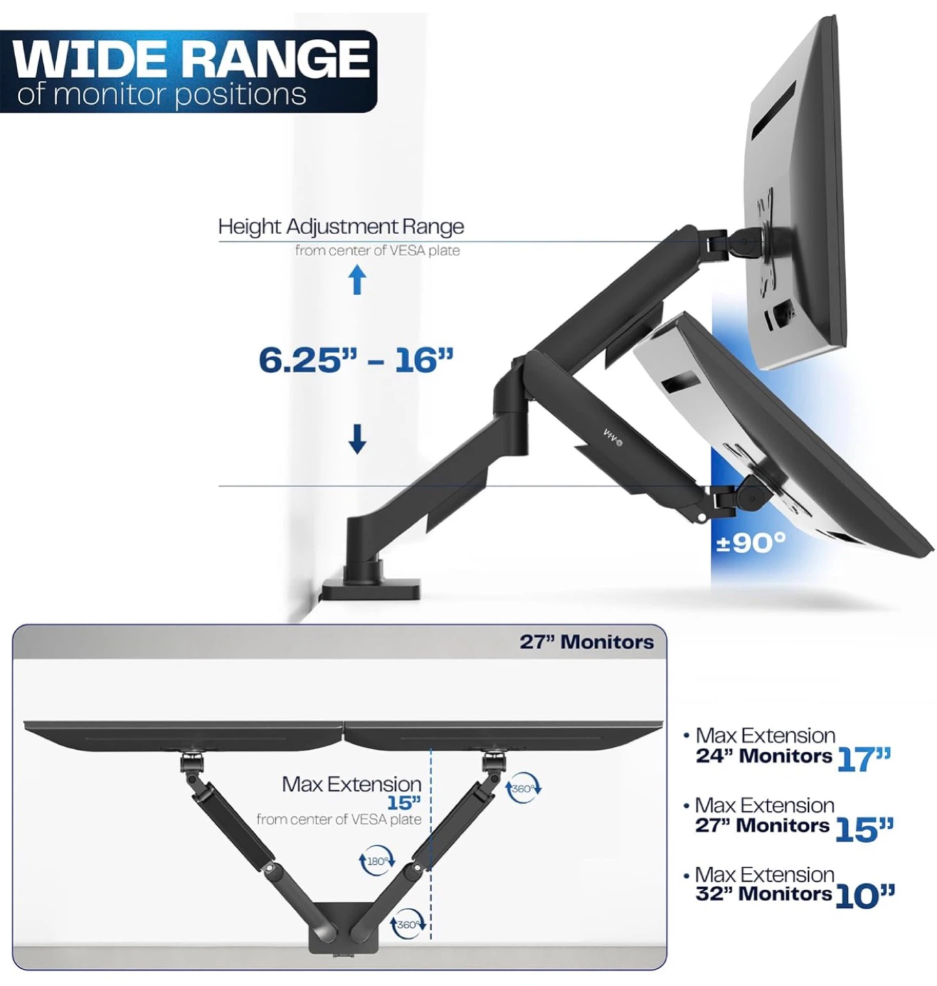 VIVO Dual Monitor upto 32”, Arm Desk Mount - photo 3