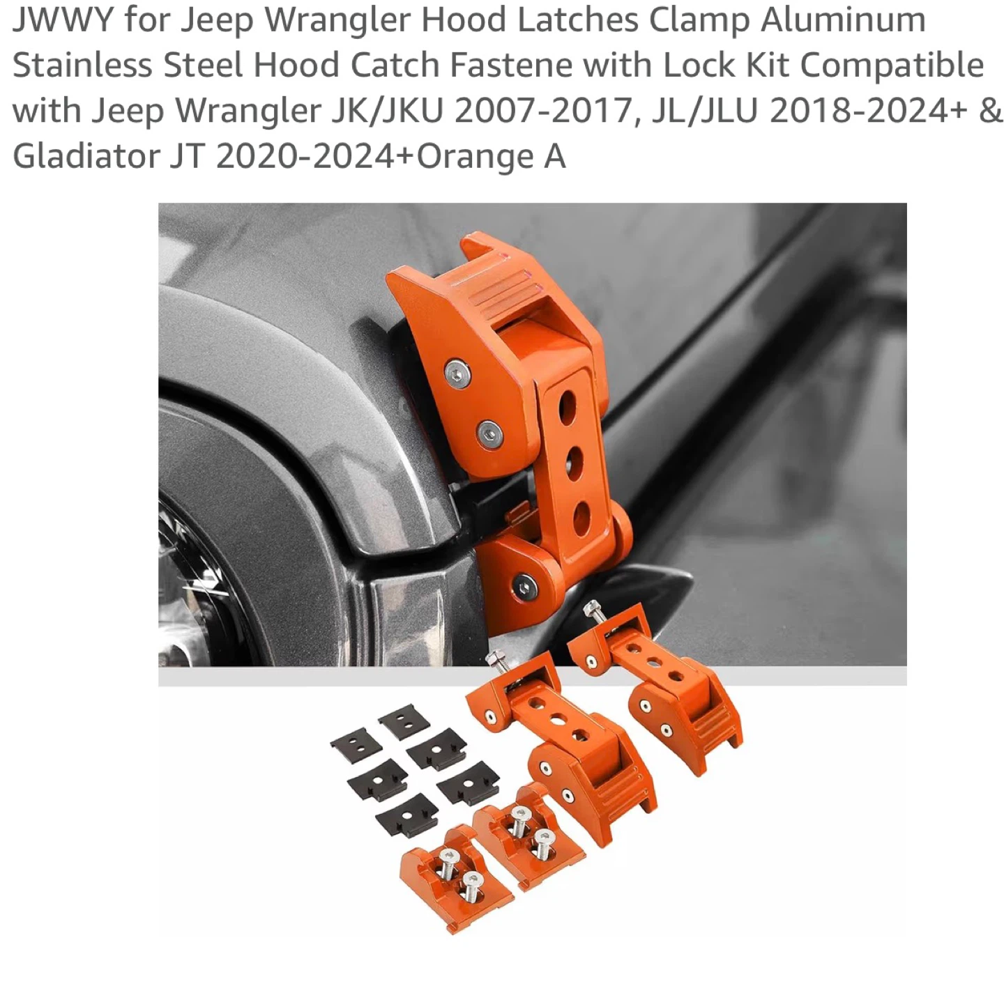 Orange Aluminum Hood Latches for Jeep Wrangler JK/JL/JT JP1