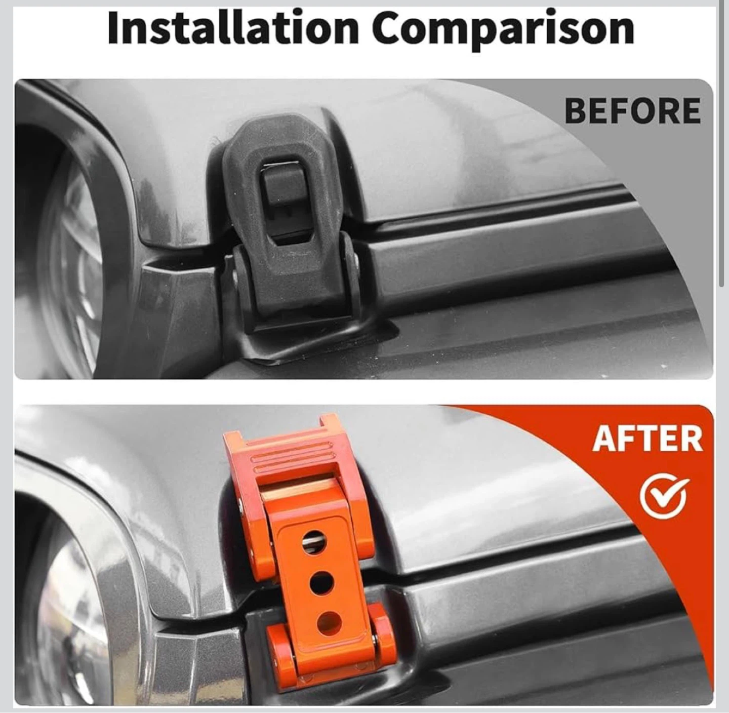 Orange Aluminum Hood Latches for Jeep Wrangler JK/JL/JT JP1 - photo 2