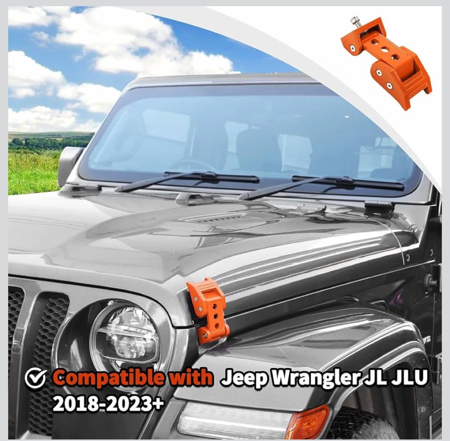 Orange Aluminum Hood Latches for Jeep Wrangler JK/JL/JT JP1 - photo 3